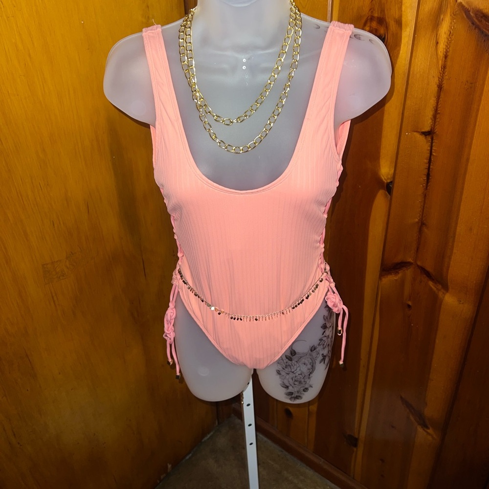 Peach Ribbed One Piece Bathing Suit